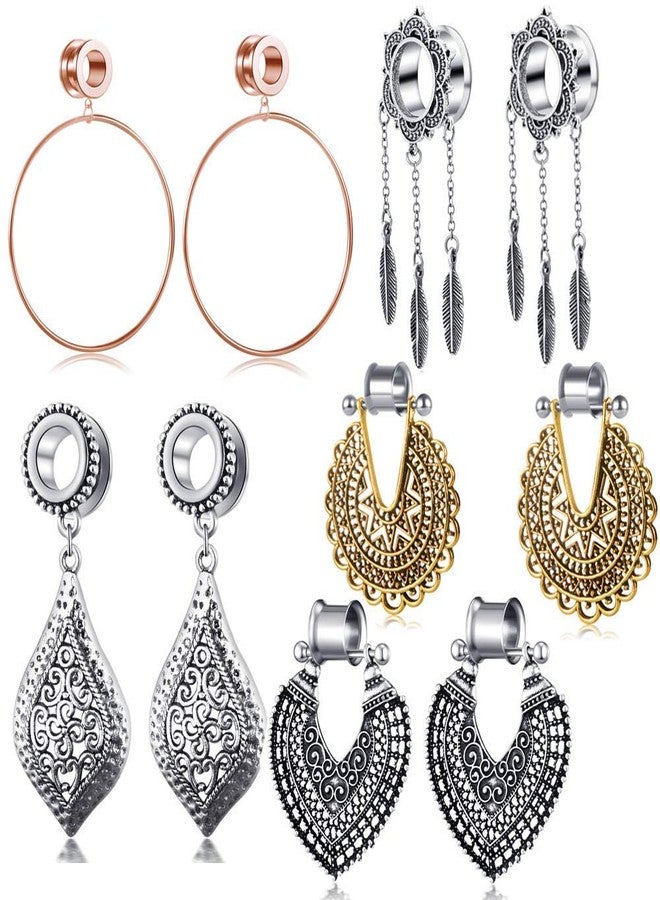 Suotarn 5 Pairs Stainless Steel Ear Tunnels Dangle Gauges For Women Rose Gold Hoop Double Flare Plugs Stretcher 00g Piercing Set (10mm=00g) - Image 1